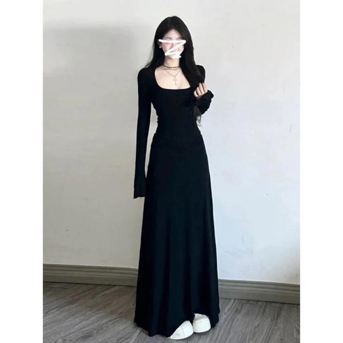 Hebe Style Black Long Sleeve Dress Women's Inner Wear Base Layer Dress Autumn Winter New Arrival Sli