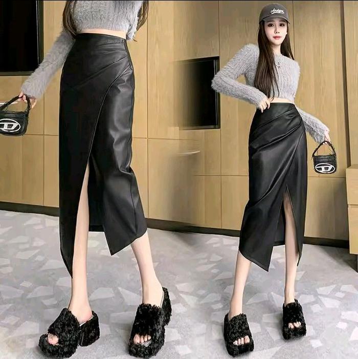sewari long skirt leather sungsang lipat pinggang//rok panjang semi kulit model pinggang lipat Wanit
