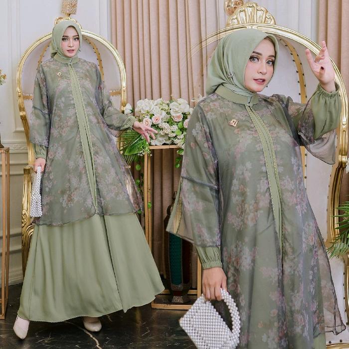 gamis Yuna rompi organza , bahan Marbella Kombi organdza, dengan fitur yg lembut