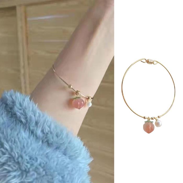 【Yy Potongan Harga Sangat Tinggi】Gelang Liontin Buah Persik Manis Segar untuk Gadis Sederhana Teman 