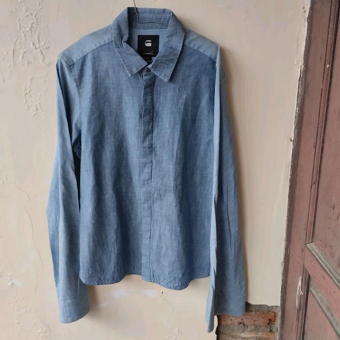 G Star RAW Bluish Snap Btn LONG SLEEVE SHIRT XS 14 x 32/33 Extra Small Original Kondisi Seperti Baru