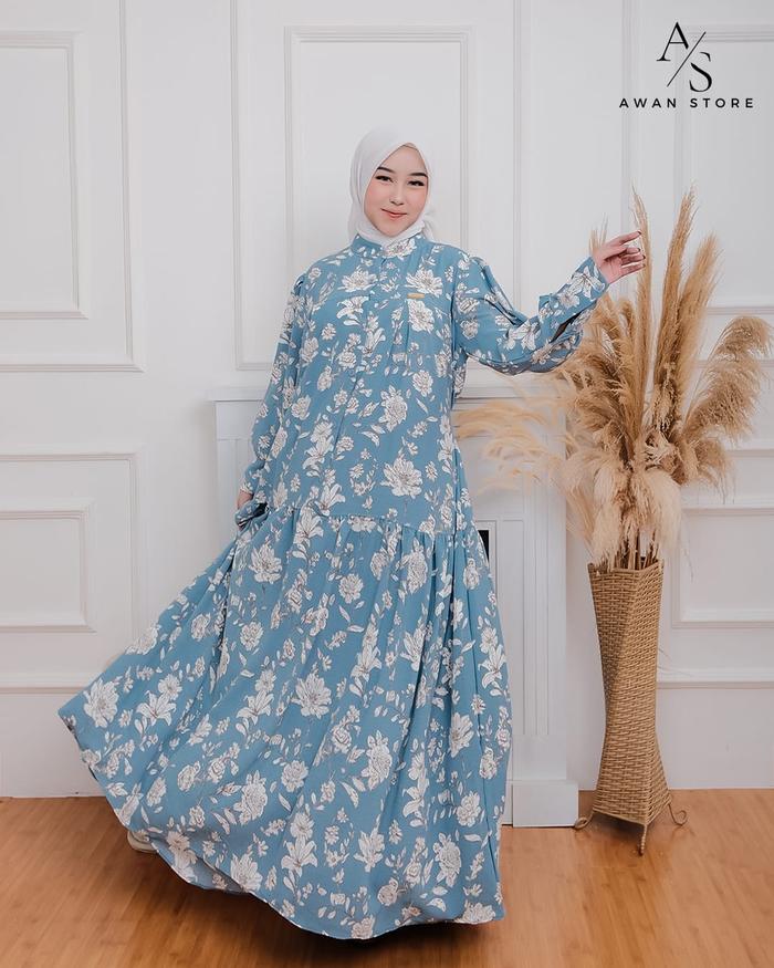 LANGSUNG KIRIM GAMIS REMPEL ALEVA RAYON PREMIUM MOTIF BUNGA FREE BROS LENGAN ELEGAN BUSUI GAUN WANIT