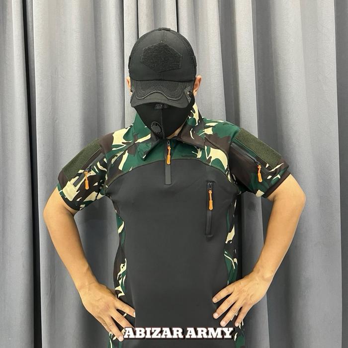 BAJU BDU SCUBA LORENG MALVINAS TANGAN PENDEK HITAM / BAJU BDU BAHAN SCUBA PREMIUM HITAM / BAJU BDU S