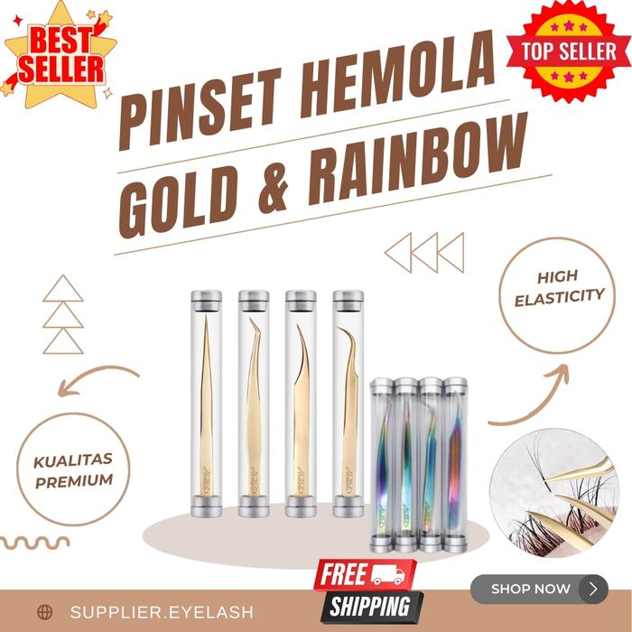 HEMOLA PINSET GOLD PINSET EYELASH EXTENSION GOOD QUALITY / HEMOLA PINSET DOLPHIN GOLD FEATHER LURUS