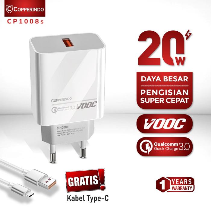 COPPER CP1008 Charger Single Port Up to 20Watt + QC 3.0 Fast Charging