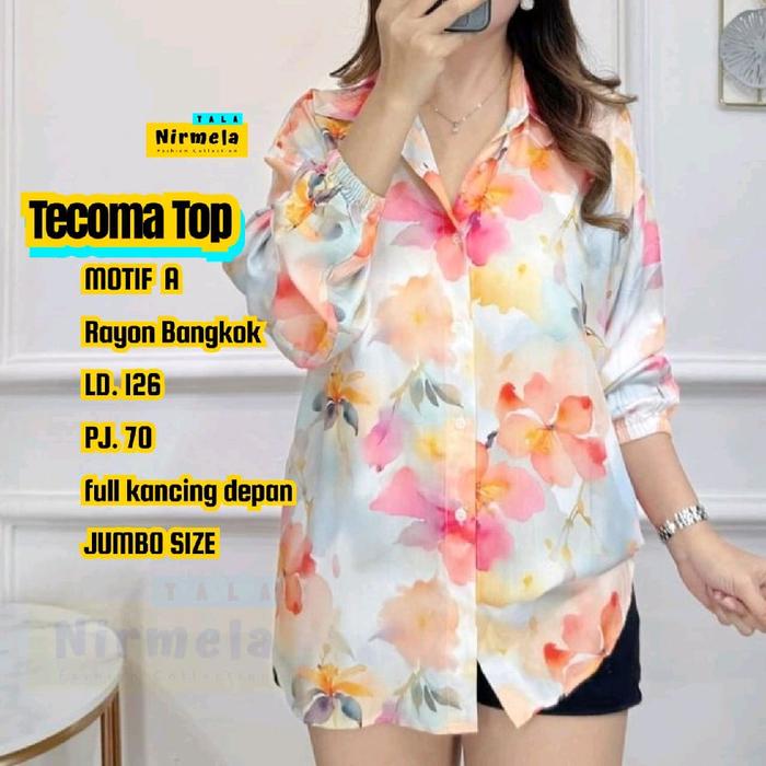 Tecoma top kemeja atasan wanita jumbo xxxl LD 126cm motif terbaru cantik