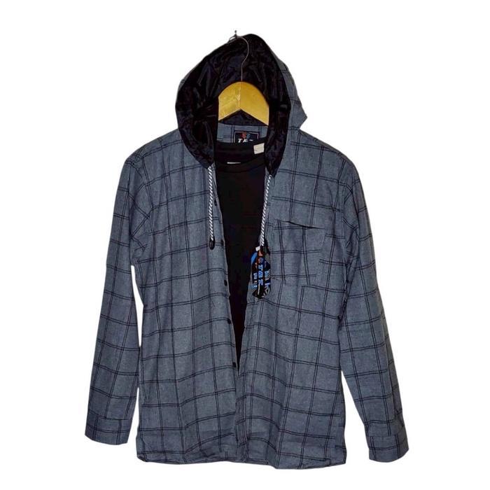 Kemeja Flanel Hoodie Pria Wanita Lengan Panjang Kotak Flanel M L XL Hem Cidung Quality Premium Distr