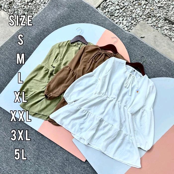 Daisy Blouse - Blouse Krinkle - Blouse Jumbo - Size S M L XL XXL 3XL 5L Baju Bordir Panjang Variasi