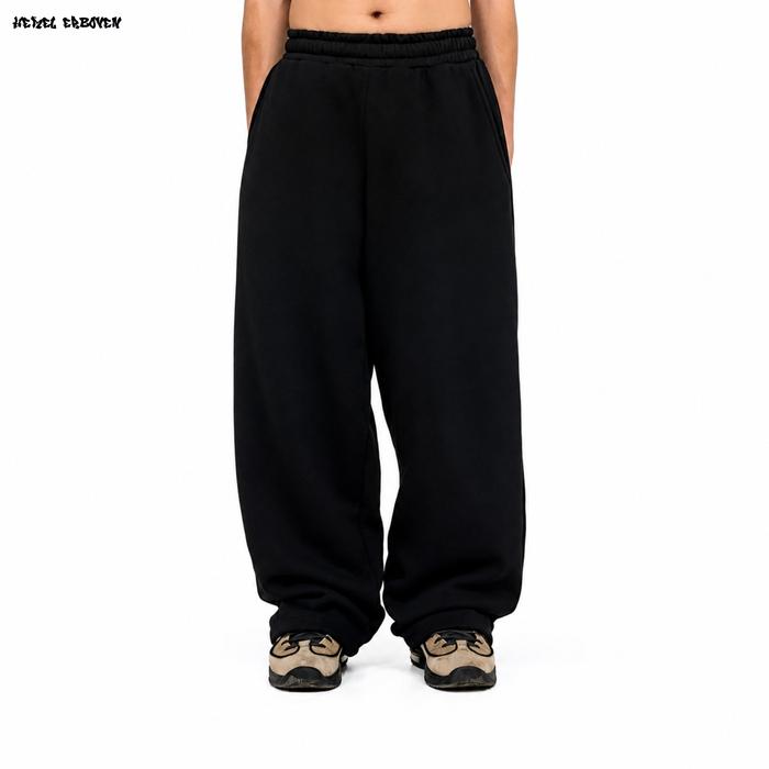 Hemel Erboven Celana Sweatpants Loose Baggy Fleece Hitam