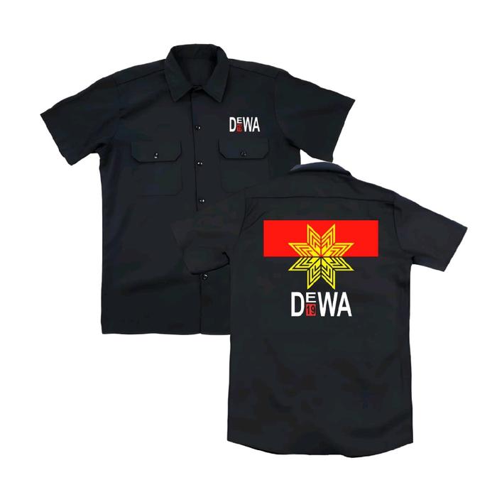kemeja pendek PDH workshit hitam dewa19 music distro psycho baju pria dewasa Bandung Motif