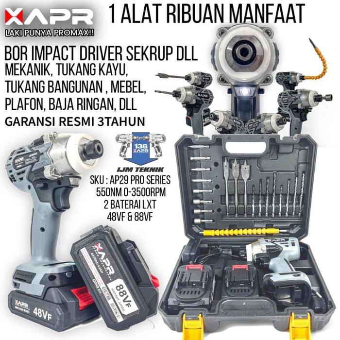 Apr Bor Impact Driver Cordless Sekrup Ap29Pro 550Nm 2Baterai Lxt Besi Kayu Impact Wrench