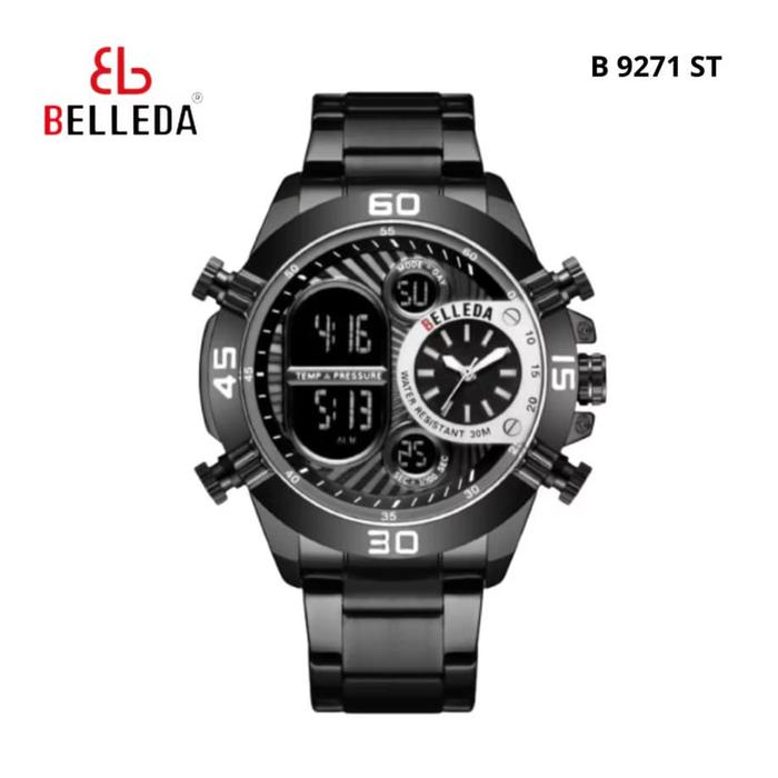 Belleda Jam Tangan Pria B 9271 ST Rantai Stainless Steel Tahan Air 3ATM Casual Belleda 9271 dengan T
