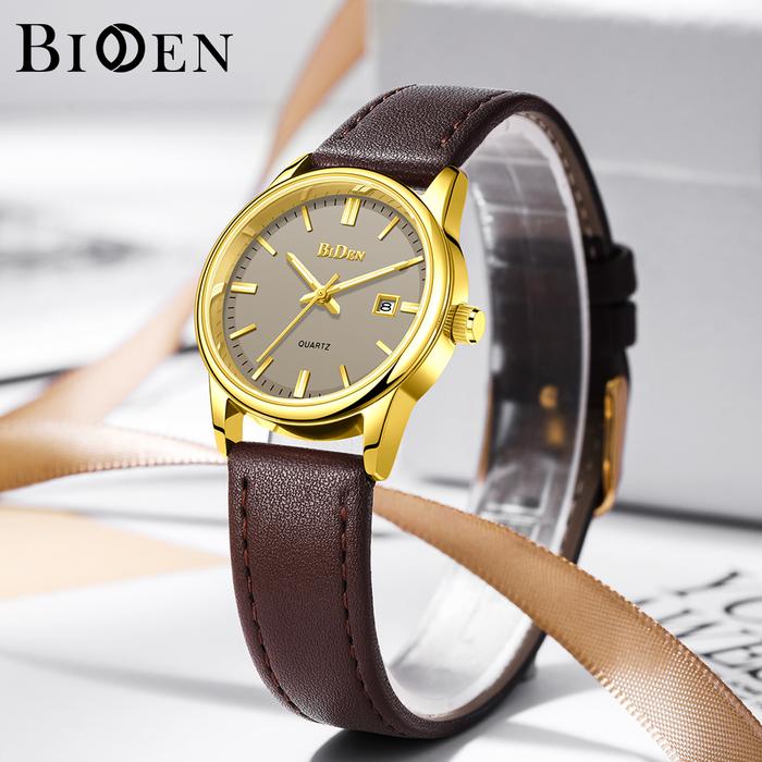 BIDEN Jam Tangan Wanita Tali Kulit Anti Air Kuarsa Jam Wanita Korea Elegan Klasik Jam Tangan Cewek  
