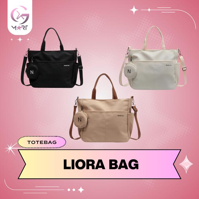 Liora Bag - Tote Bag Dengan Dompet Koin Kanvas Premium Hitam/Cream/Brown Multifungsi Cocok Untuk Pri