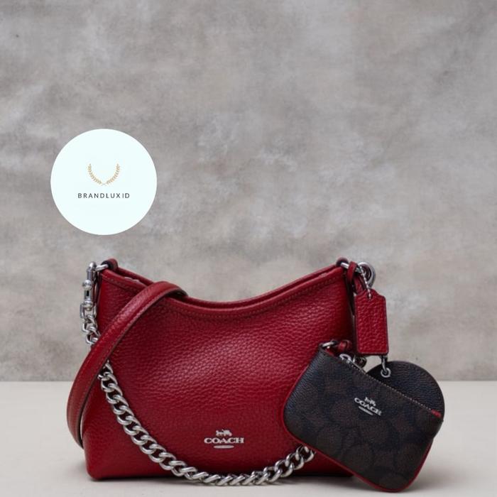 COACH LAUREL SMALL SHOULDER BAG WITH MIRROR CHARM AND POUCH BLACK DARK CARDINAL