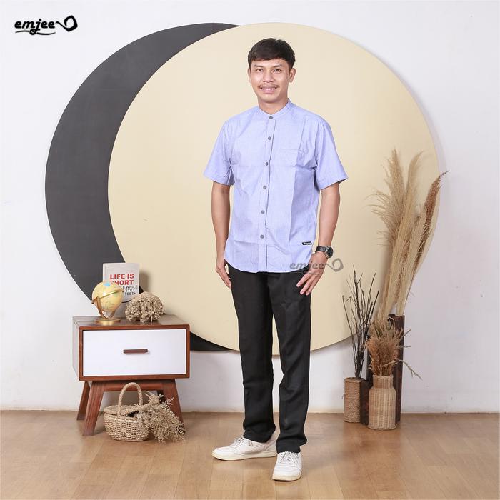 Emjee Baju Koko Dewasa Lengan Pendek Motif Polos Kain Katun Premium Lux Series Kemeja Pendek Elegan 