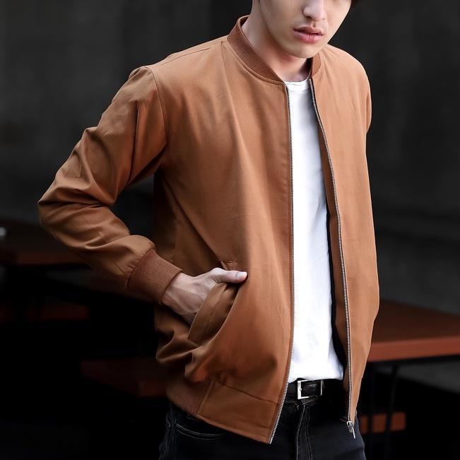 Jaket Canvas Bomber Basic Jaket Polos Warna Classic Casual Model Baru - Caramel, M