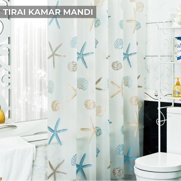 Tirai Kamar Mandi Anti Air Gorden Kamar Mandi + Kaitan Shower Curtain Motif