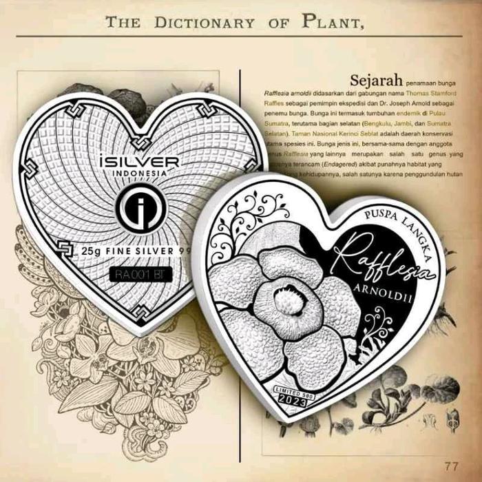 iSilver Indonesia 25g Fine Silver 999 Rafflesia Arnoldii Heart Shape Coin Edisi 2023