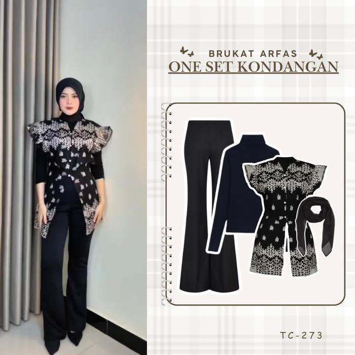 BRUKAT ARFAS One Set Kondangan Remaja Kekinian Dan Simpel Celana Cutbray Manset Brukat Hijab SET TC-