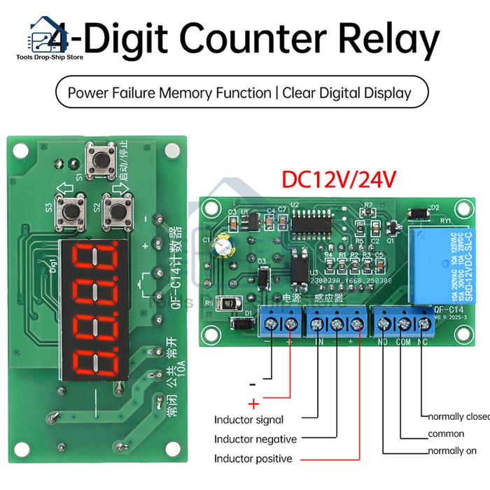4-Digit Digital Display Counter Module Counter controller Board with Relay Output 0-9999 DC 12V/24V 