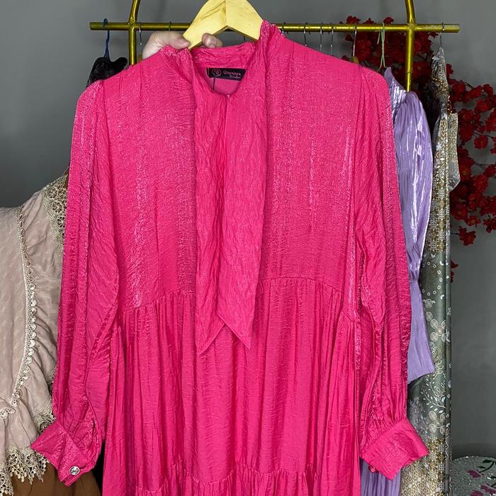 Gamis fuschia pita set hijab premium