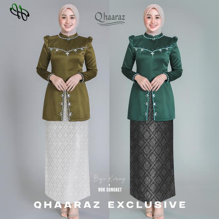 Valeria Setelan Baju Kurung Rok Songket Wanita Melayu Modern Slimfit One Set Pakaian Kondangan Tunik
