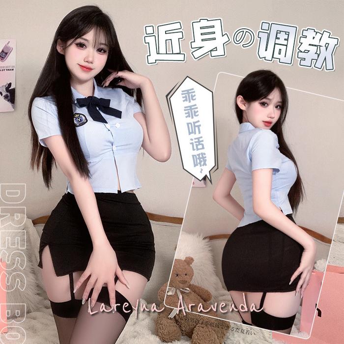 Lareyna Lingerie Sexy Cosplay Sekretaris Guru Seragam Kantor Kemeja Rok Mini Set LG783