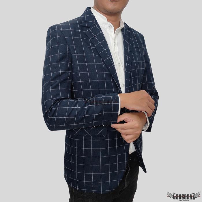 jas pria blazer pria kotak kotak motif slimfit terbaru Santai hitam dan navy terlaris