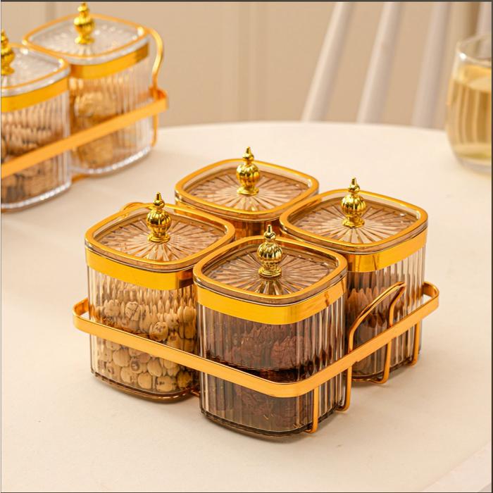 【COD】Toples Set Isi 3/4 Set Toples Penyimpanan Makanan dengan Nampan / Snack Tray Akrilik