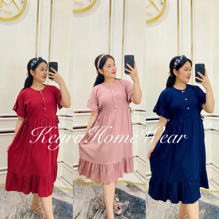 Keyra Dress Ruffle Rayon Twill Polos Daster Kancing Rempel Rumbai Tali Samping Bumil Busui Friendly 