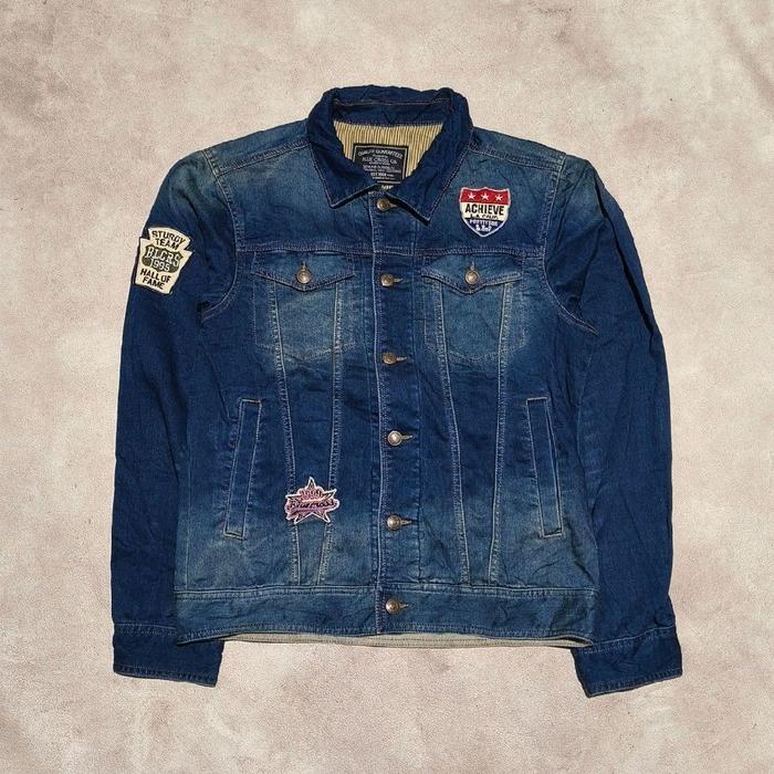 Jaket denim jeans trucker pria blue Cross bekas
