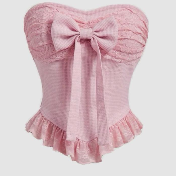 Blush Ribbon Set- Blush Corset Top- Ribbon Mini Skirt