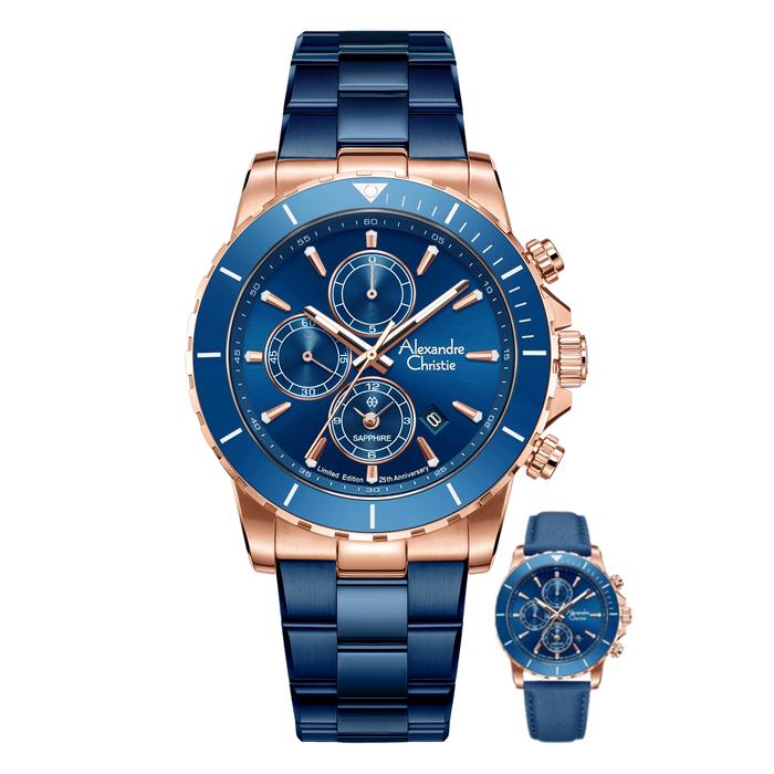 Jam Tangan Alexandre Christie AC 6141 MC Limited Edition Anniv 25thn Blue Rosegold