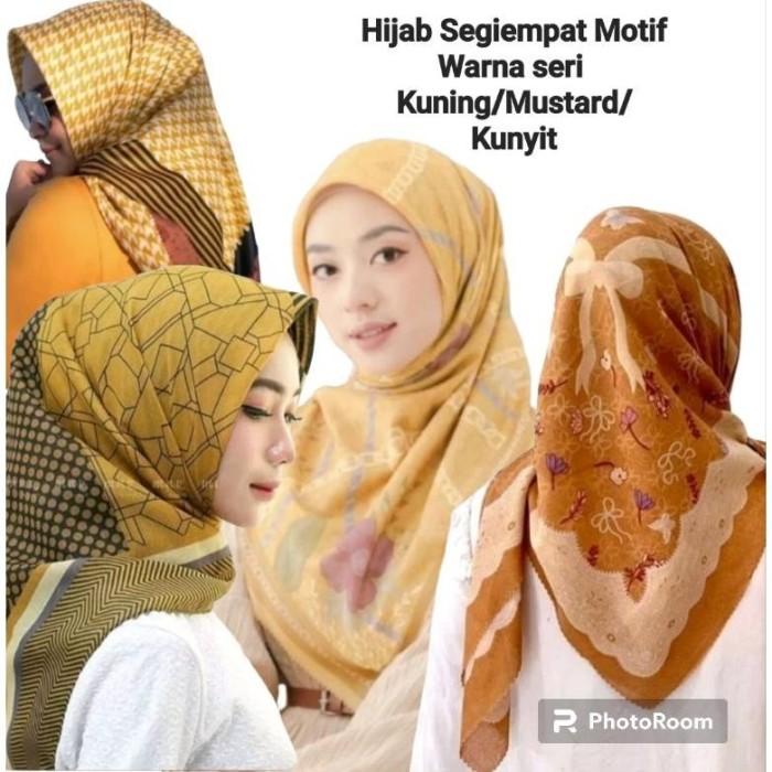 Hijab Segiempat Motif Seri Warna Kuning/Mustard/Kunyit/Lemon