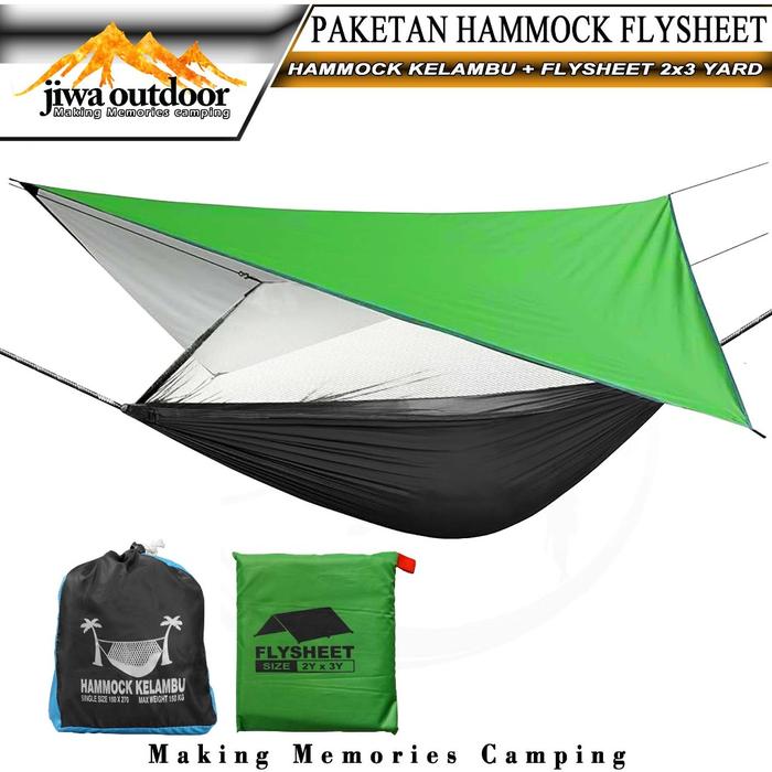 READY paketan hammock kelambu + flysheet tenda waterproof 2x3 yard paket hemat hammock flysheet camp
