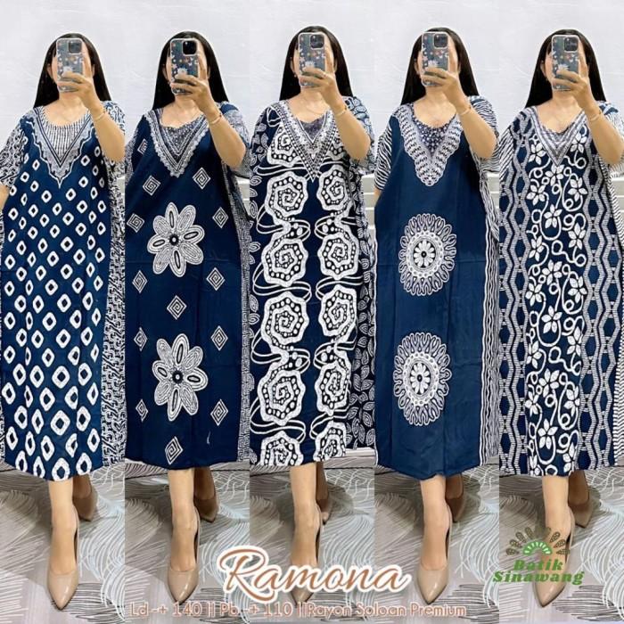 Pakaian Daster Batik Kelelawar Jumbo Navy Lintang Bahan Rayon Premium
