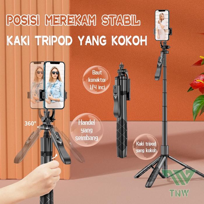 TNW L16 Tongsis Tripod Bluetooth Selfie Stick Remote Tripod HP Kamera DSLR Tongsis 1800MM dengan 1/