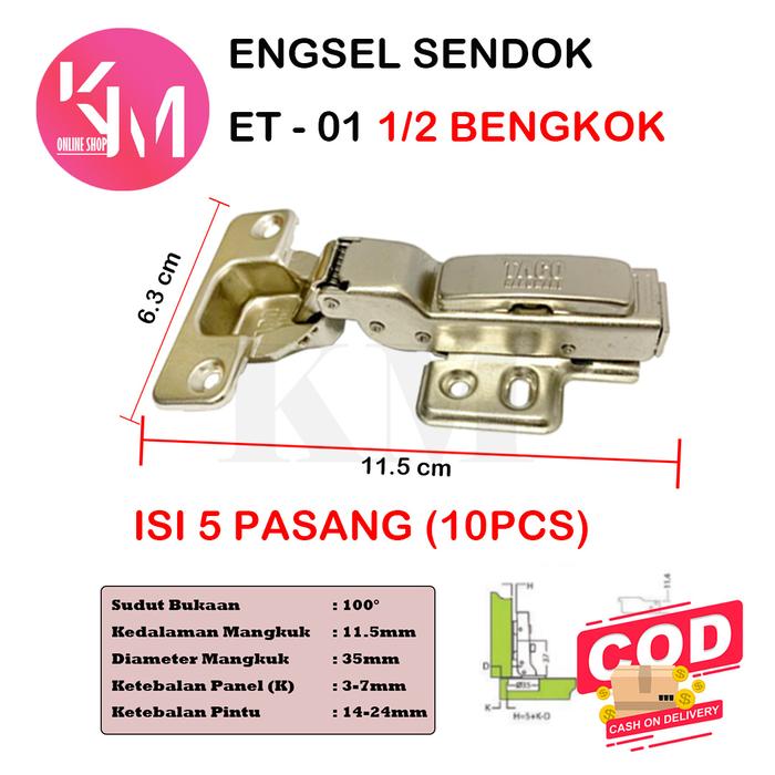 Engsel TACO  1/2 Bengkok Slow Motion ET-01 Hydraulic Hinge.. Isi 5 Set..