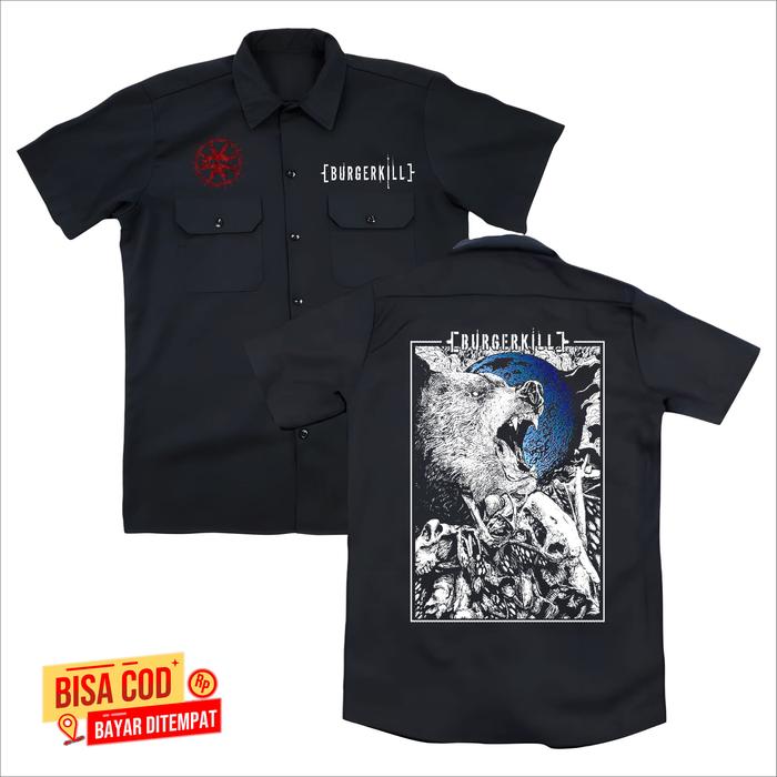 KEMEJA Workshit BURGERKILL Pendek Hitam terbaru distro - WORLSHIT Burgerkill Hitam band METAL UNDERG