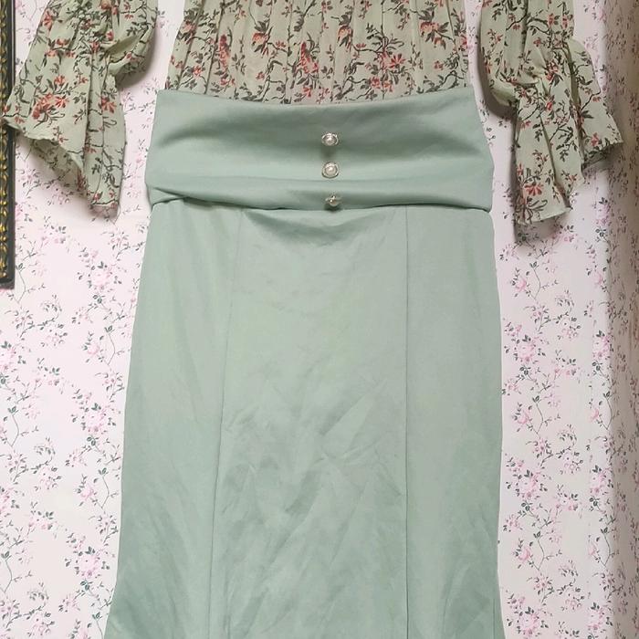 baju blus rok korea panjangnya  samp Wanita Gaun di bawah lutut