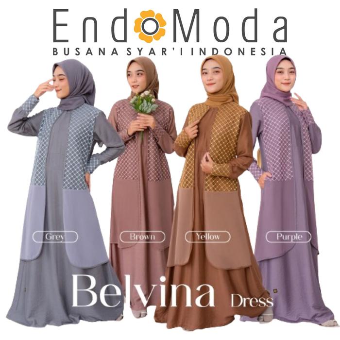 Endomoda Belvina Dress Gamis Wanita Muslim Muslimah Bahan Crinkle Mix Brokat