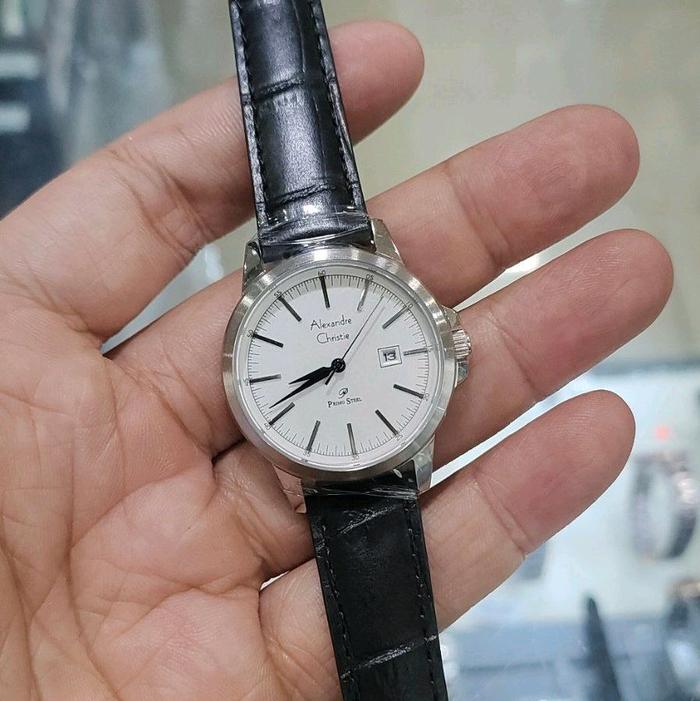 AC 1008 ls plat putih kulit hitam jam tangan wanita