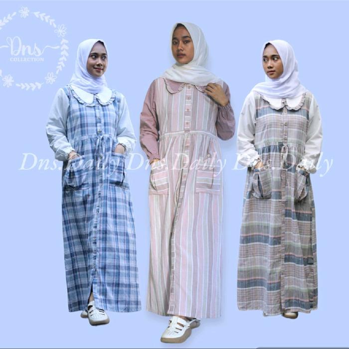 Baju Dress Katun Triset Dns Collection Larisa - Cocok untuk Remaja Daily Fashion Muslim Wanita Gamis