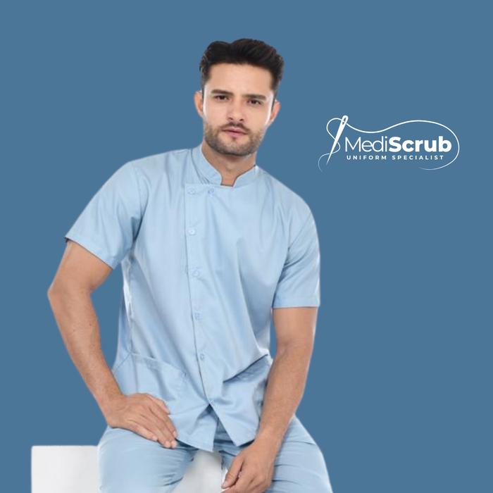 Mediscrub - Baju Jaga Medis Kerah Shanghai Pria Lengan Pendek