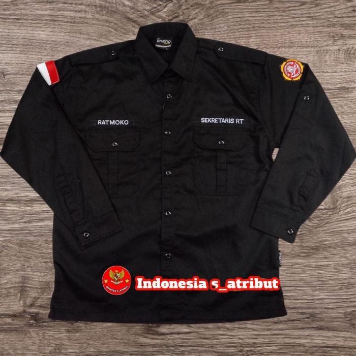 kemeja karang taruna custom/ baju karang taruna custom warna hitam lengan panjang full bordir