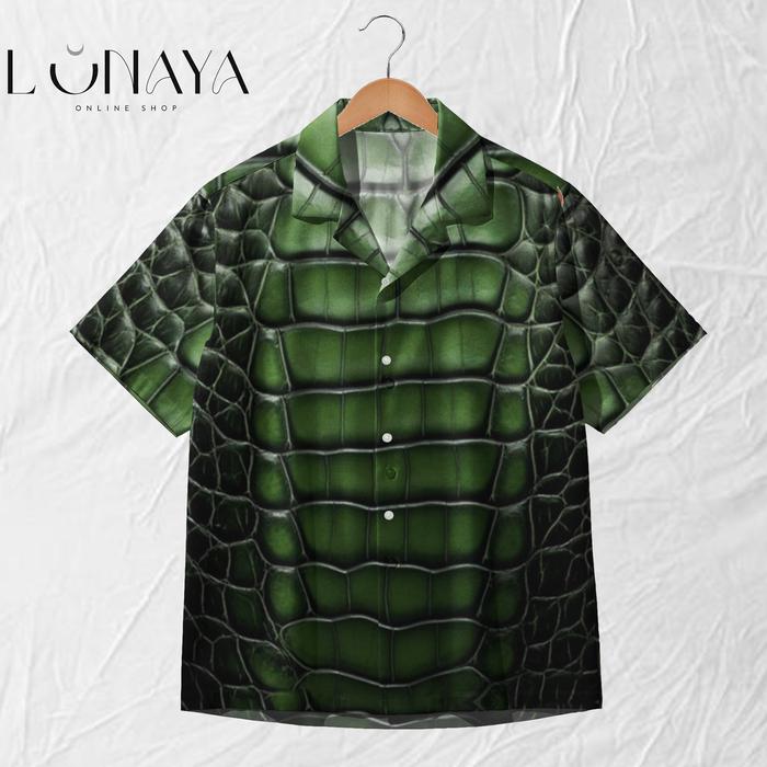 LONAYA Kemeja Emerald Crocodile Skin - Kemeja Pria Wanita Motif Kulit Buaya Hijau Premium | LN65