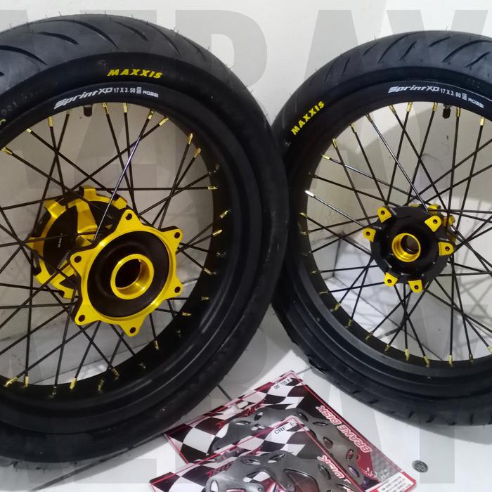 PROMO TERBATAS Wheelset Supermoto Honda CRF 150 L Plus Ban - Full Black, 100 120