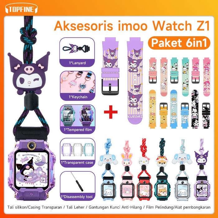 NEW Paket 6in1 Aksesoris imoo Watch Z1Z6 Z7- Casing Transparan + Tali Leher + Gantungan Kunci Anti-H