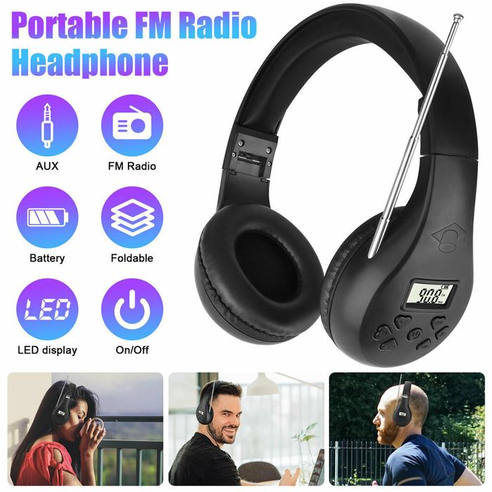Portable FM Radio Headphone Radio Receiver Stereo Headset Radio